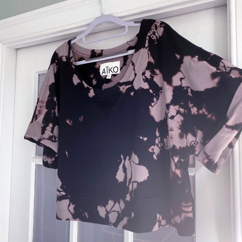 AIKO Black and Light Grayish Purple Tie Dye Oversized Cropped Sweatshirt - Picture 5 of 5